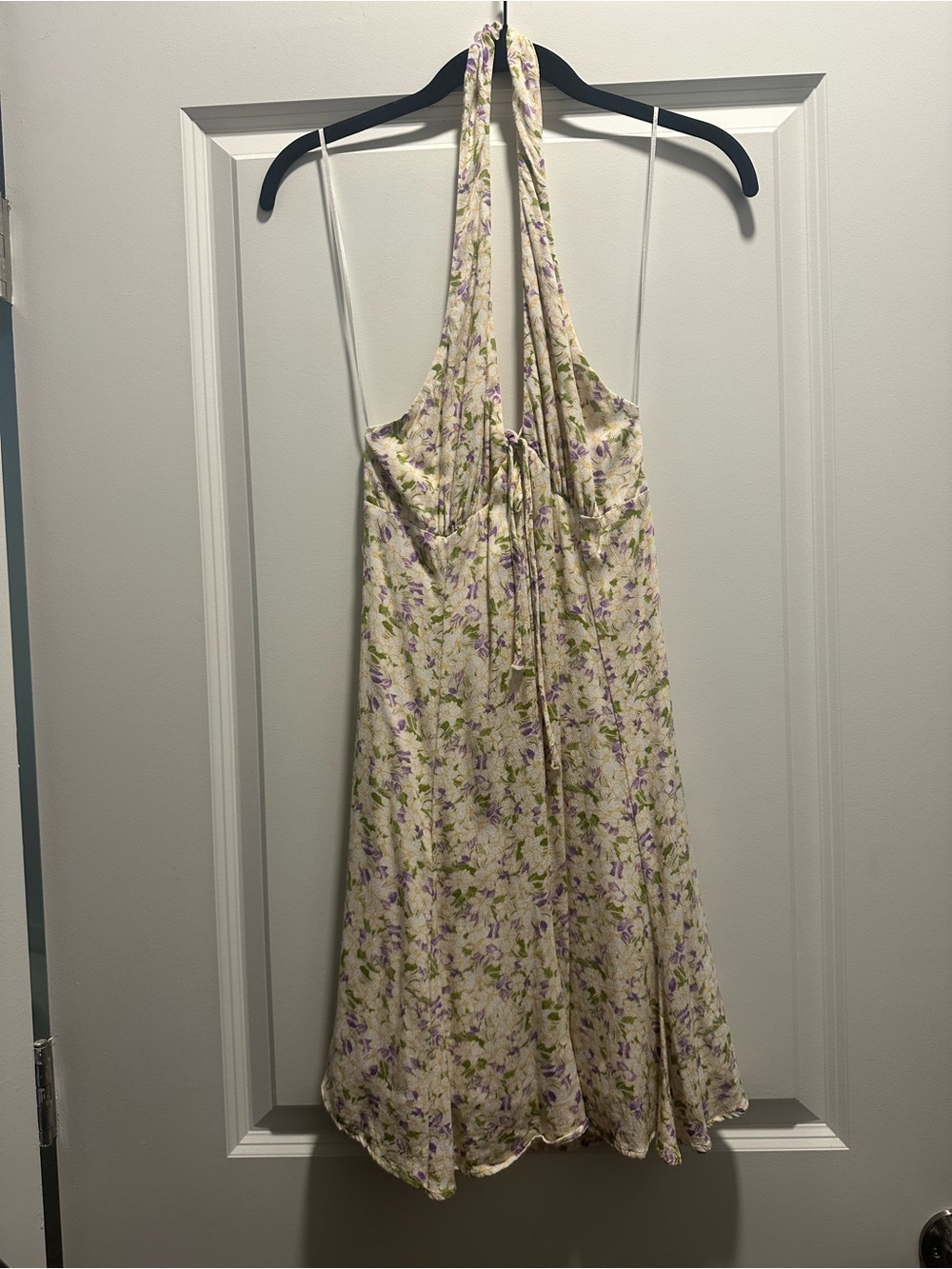 Anthropologie Halter Floral Sundress in Cream, Purple & Green